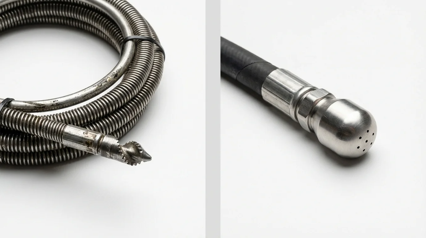 Drain snake cable and hydro jetting nozzle used for drain cleaning in Maroa, IL