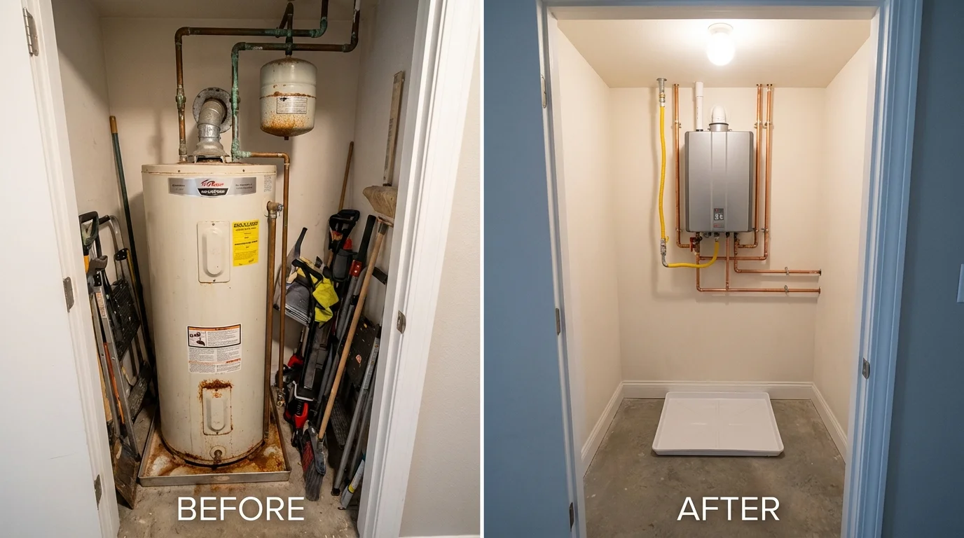 Tank water heater versus wall-mounted tankless unit comparison for Maroa, IL homeowners